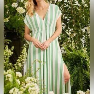 LAKE Green and White Striped Maxi Dress